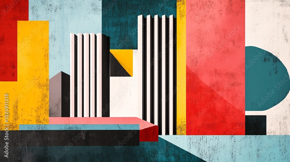 Naklejka premium Abstract Graphic Design with Bold Vertical Lines and Shapes