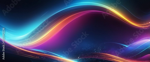 A futuristic cyber-themed background with dynamic, glowing waves of color and sparkling effects. The smooth, gradient surface and defocused elements create a sense of speed and movement, making it per