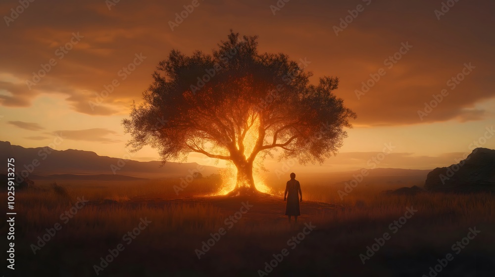 Moses and the Burning Bush: A Biblical Scene of Divine Revelation and Calling in Christian Tradition, Symbolizing Faith and Obedience Moses and the Burning Bush: A Biblical Scene of Divine Revelation and Calling in Christian Tradition, Symbolizing Faith and Obedience