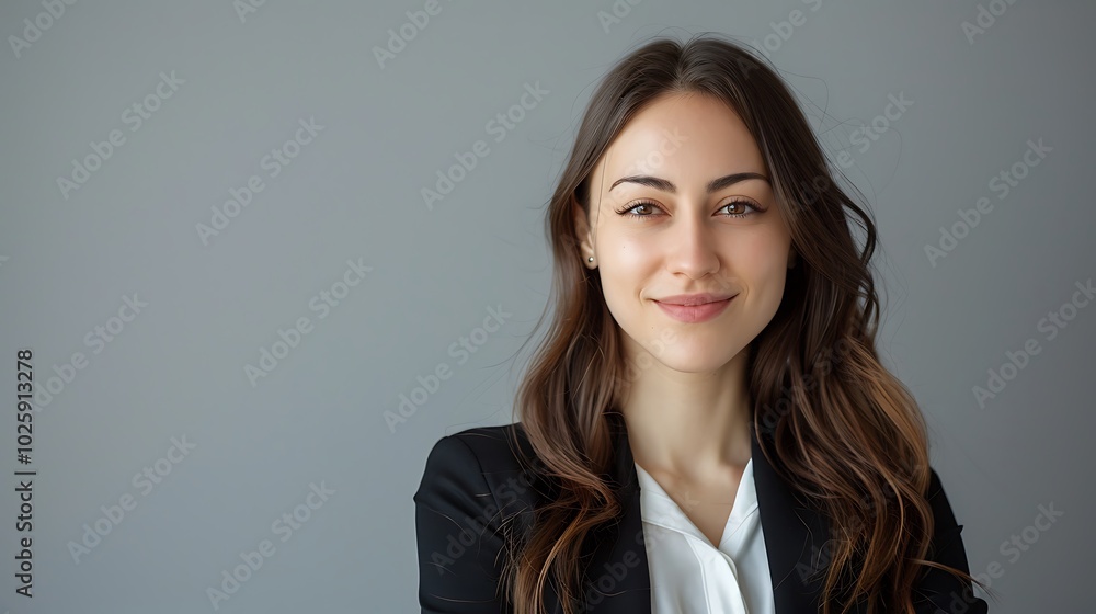 Happy Young Businesswoman Posing Isolated Over Grey Background, , Businesswoman, Grey Background Happy Young Businesswoman Posing Isolated Over Grey Background, , Businesswoman, Grey Background