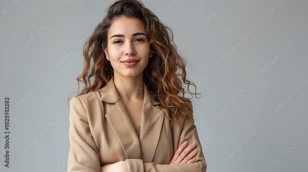 Happy Young Businesswoman Posing Isolated Over Grey Background, , Businesswoman, Grey Background Happy Young Businesswoman Posing Isolated Over Grey Background, , Businesswoman, Grey Background