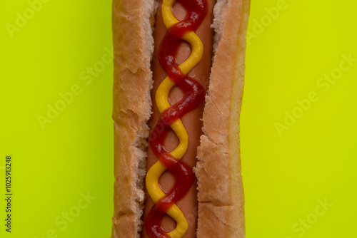 Hot dog with keptchup and mustard photo