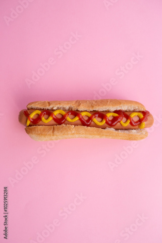 Hot dog with keptchup and mustard photo