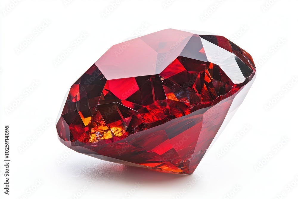 A large, brilliant red gemstone with multiple facets, showcasing its clarity and color against a white background. A large, brilliant red gemstone with multiple facets, showcasing its clarity and color against a white background.