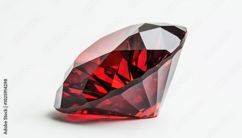 A polished red gemstone with facets reflecting light, showcasing its brilliance and clarity. A polished red gemstone with facets reflecting light, showcasing its brilliance and clarity.