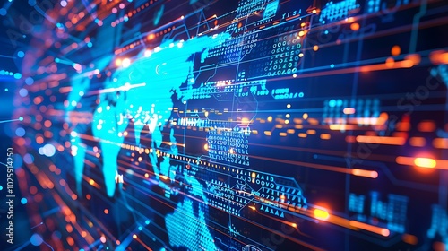 High Speed Data Flow on Global Map, Business Theme, Background, High Speed, Data Flow