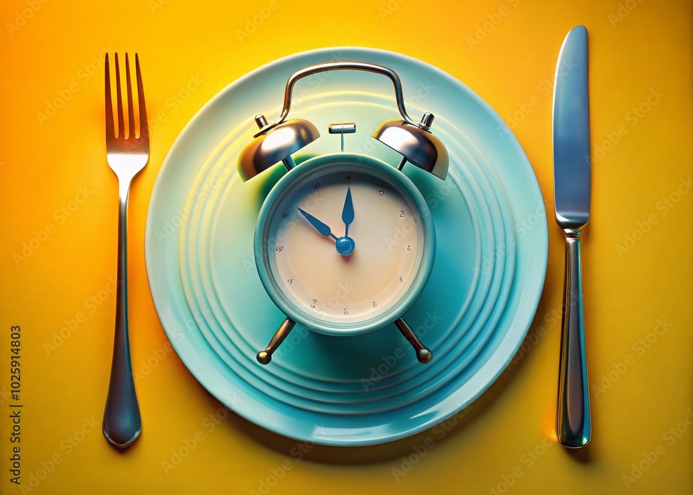 Alarm Clock and Plate Double Exposure for Diet and Fasting Concepts Alarm Clock and Plate Double Exposure for Diet and Fasting Concepts