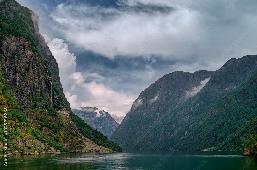 Fototapeta premium Gudvangen is a village in Aurland Municipality in Vestland county, Norway.