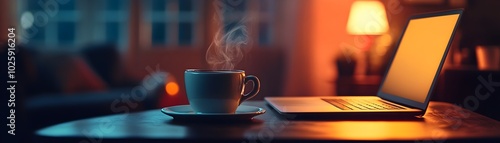 Cozy Caf Workspace with Ste...