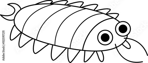 Vector black and white cartoon centipede. Funny prehistoric insect coloring page. Woodland beetle. Cute forest creepy-crawly illustration for kids. Tropical or rainforest bug line icon photo