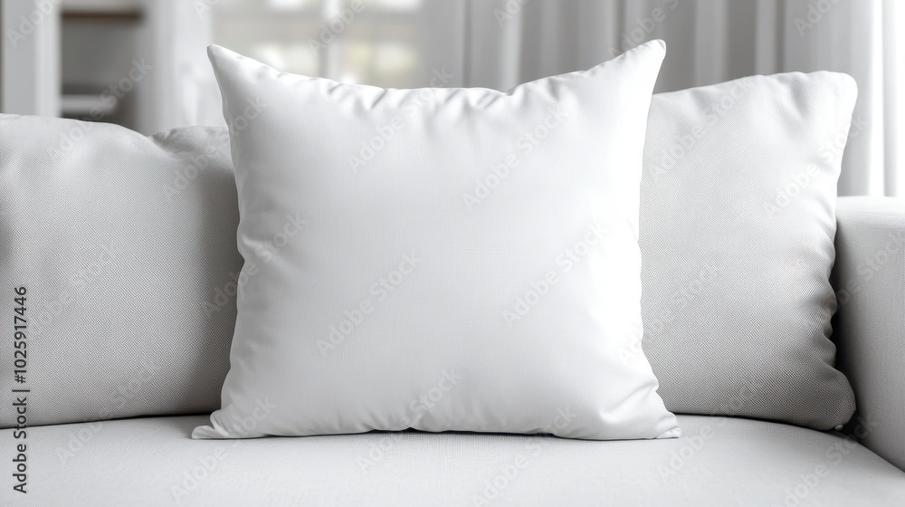 White Pillow Mockup on a Sofa - Minimalist Home Decor and Design. White Pillow Mockup on a Sofa - Minimalist Home Decor and Design.