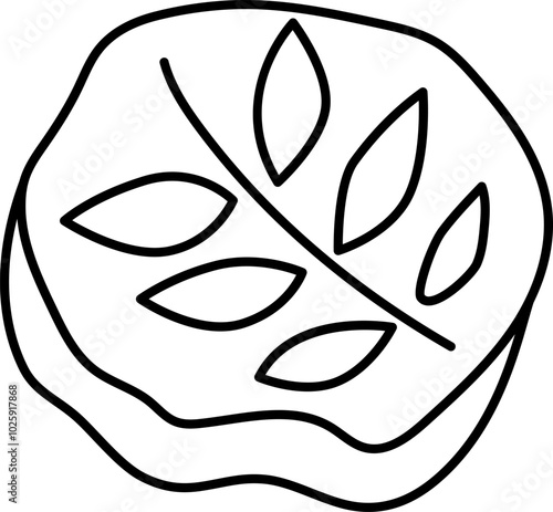 Vector black and white fossil icon. Cute plant stamp line illustration for kids. Funny excavated rock with ancient leaves clipart for children. Cartoon paleontology artifact coloring page