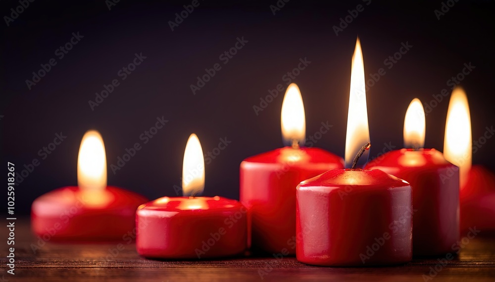Set of pillar candles with flames illuminated, religious background, copy space, calm, meditation background. Set of pillar candles with flames illuminated, religious background, copy space, calm, meditation background.