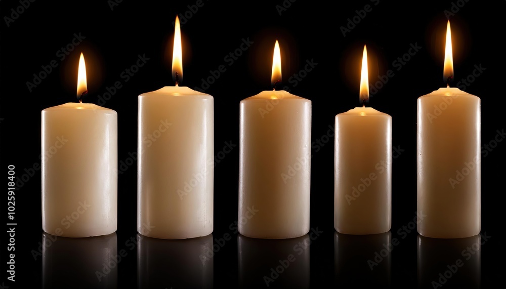 Set of pillar candles with flames illuminated, religious background, copy space, calm, meditation background. Set of pillar candles with flames illuminated, religious background, copy space, calm, meditation background.