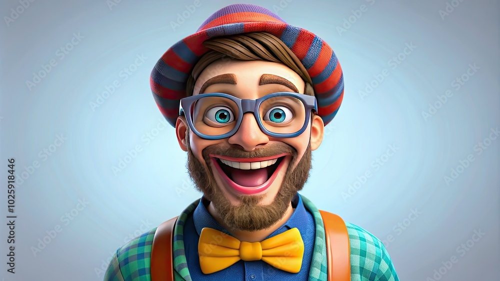 A joyful young hipster man in a 3D cartoon style, laughing heartily, designed on a transparent background for your creative projects and artistic endeavors. A joyful young hipster man in a 3D cartoon style, laughing heartily, designed on a transparent background for your creative projects and artistic endeavors.