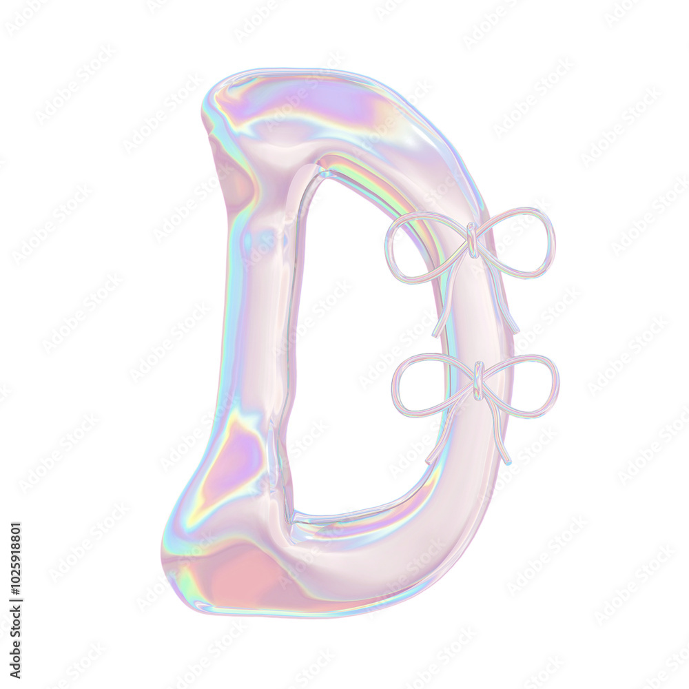 3D Y2K Metallic Hologram Alphabet Font with Coquette Bow 3D Y2K Metallic Hologram Alphabet Font with Coquette Bow