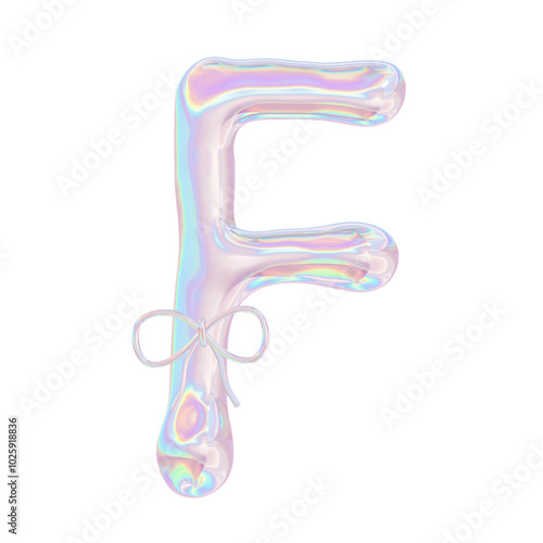 3D Y2K Metallic Hologram Alphabet Font with Coquette Bow