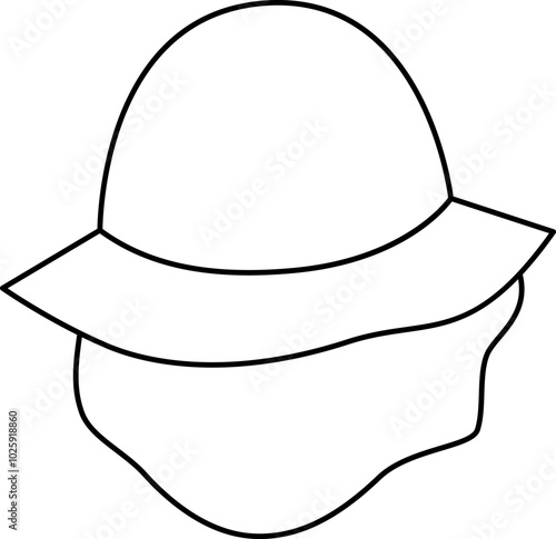Summer black and white hat vector illustration, coloring page. Archaeologist or paleontologist cap line icon. Hiking or camping head outfit. Clothes for active outdoor holidays and tourism
