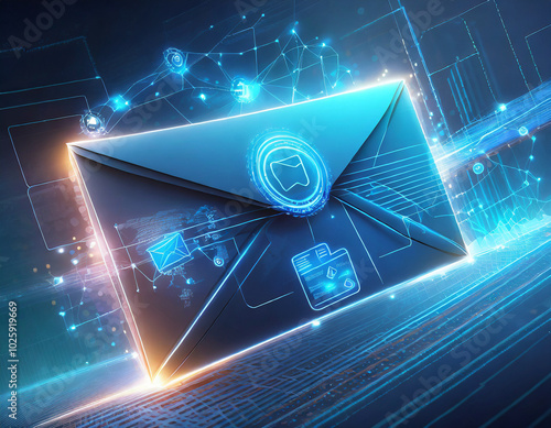 Digital envelope representing online communication and information exchange in a tech environment