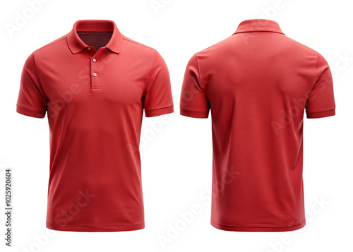 Plain red polo shirt mockup with front and rear views, perfect for corporate and casual wear design presentations.