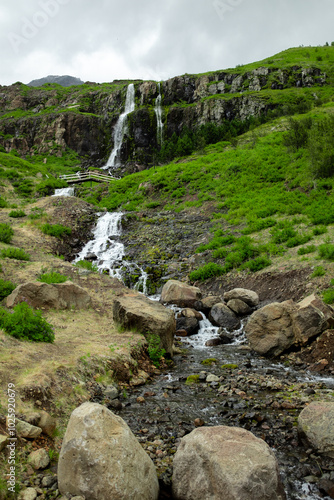 Búðareyrarfoss Waterfall in Seydisfjordur, Iceland 