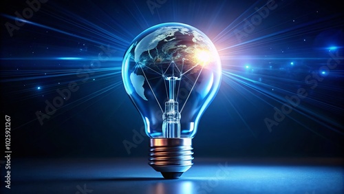 Blue Light Bulb with Glowing Earth: Innovation Technology Concept for Abstract Backgrounds