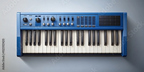 Blue Musical Synthesizer Illustration with Shadow for Creative Projects