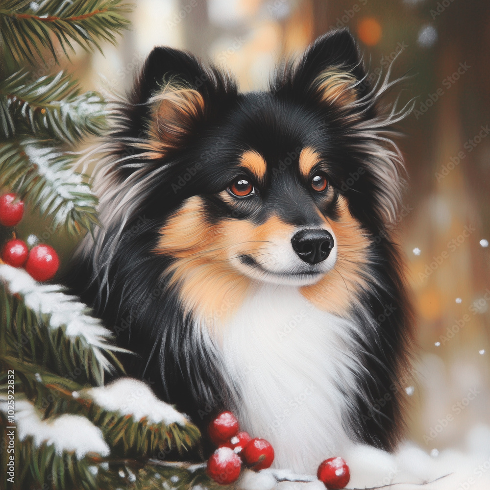 christmas dog in snow christmas dog in snow