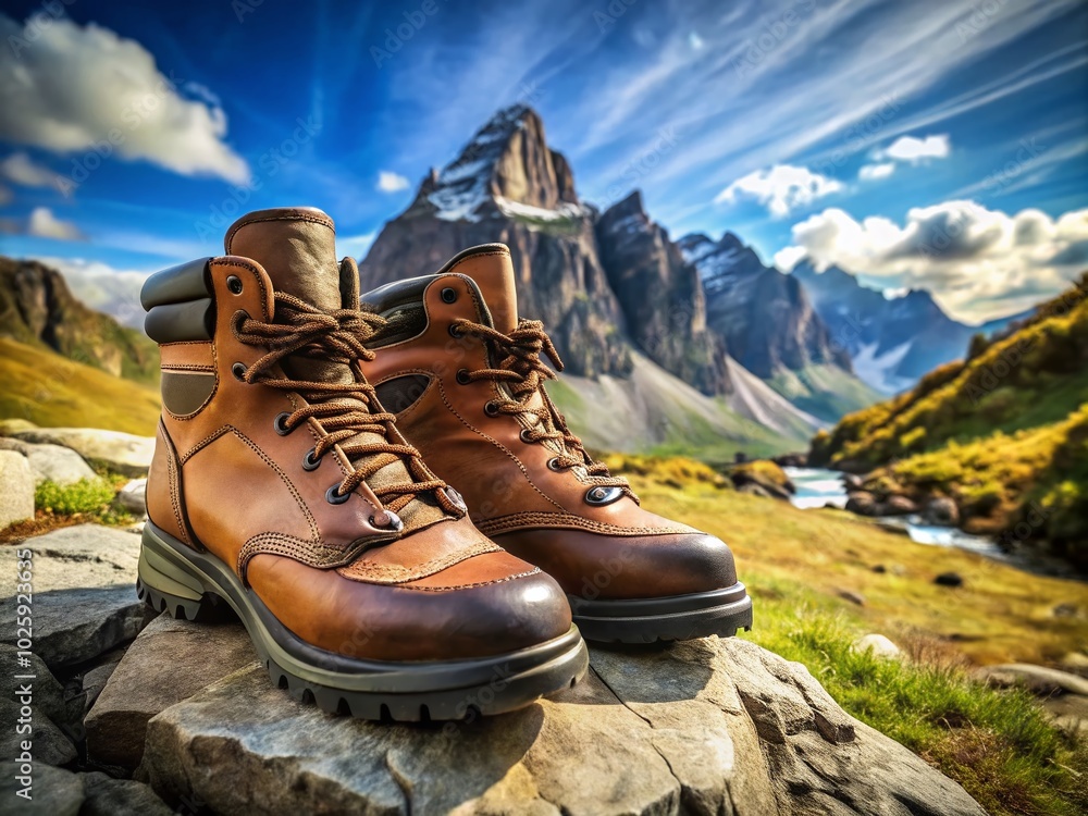 Brown Hiking Boots on Mountain - Premium Outdoor Footwear Photography for Adventure Enthusiasts Brown Hiking Boots on Mountain - Premium Outdoor Footwear Photography for Adventure Enthusiasts