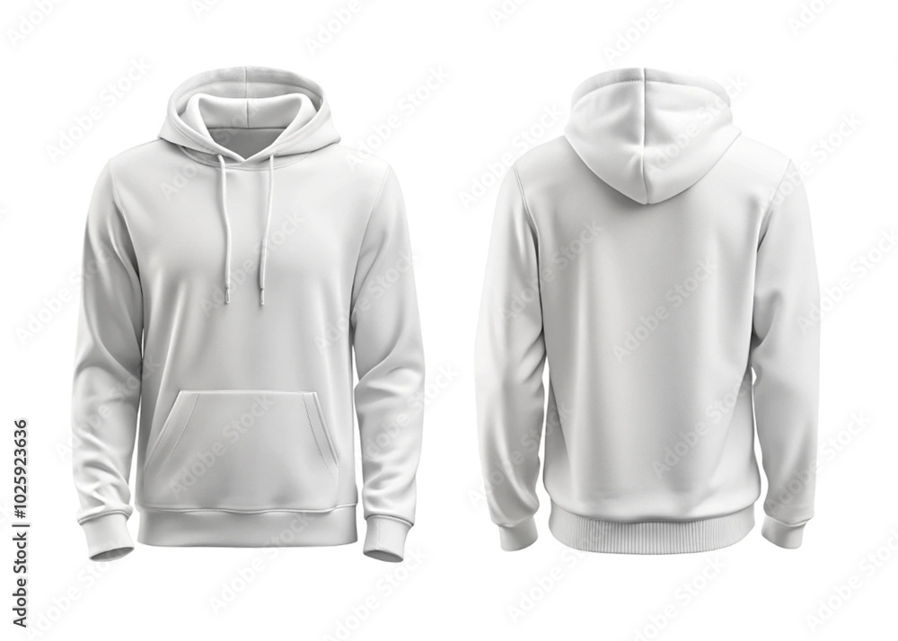 White hoodie mockup front and back views, isolated for branding, clothing design, and fashion presentation. White hoodie mockup front and back views, isolated for branding, clothing design, and fashion presentation.