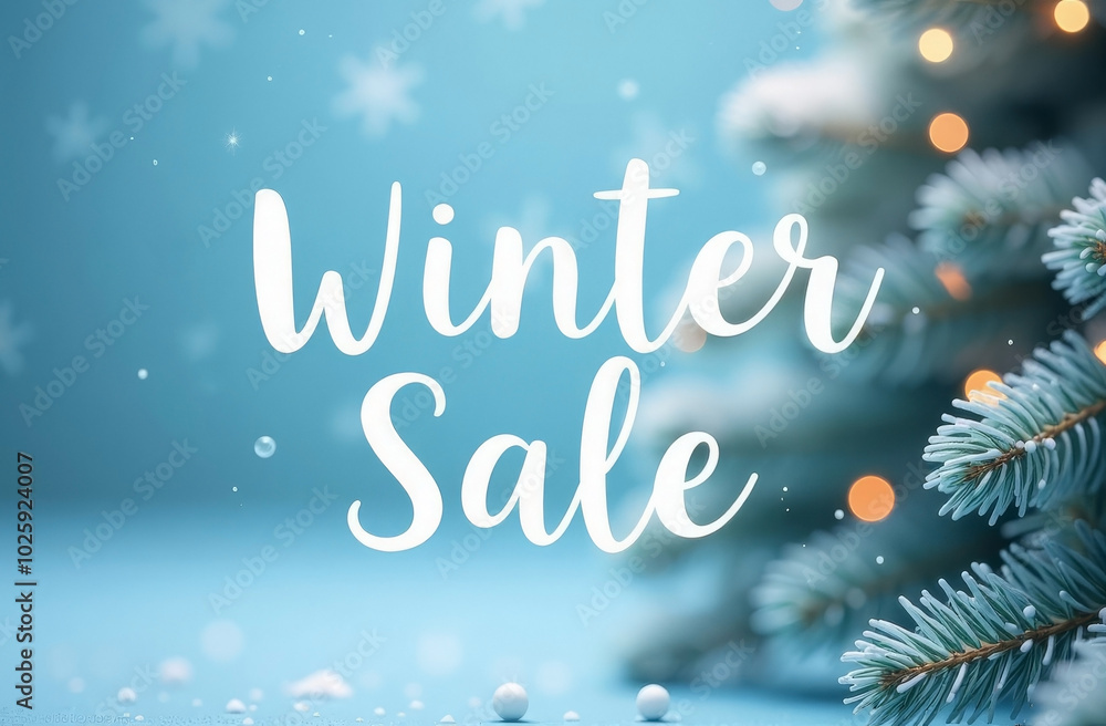 White letters “Winter Sale” on light blue Christmas snowy blurred background. Generated AI White letters “Winter Sale” on light blue Christmas snowy blurred background. Generated AI