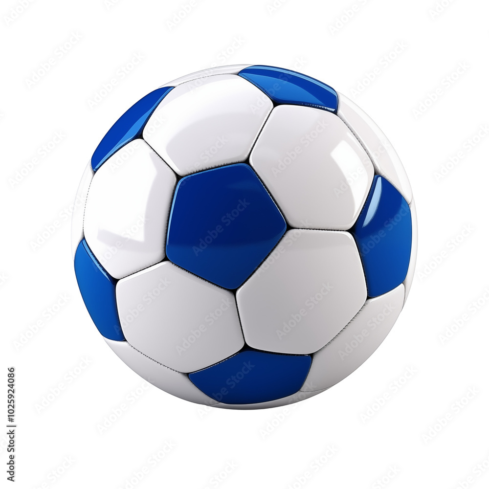 A vibrant blue and white soccer ball rests on a smooth surface, ready for play and competition A vibrant blue and white soccer ball rests on a smooth surface, ready for play and competition