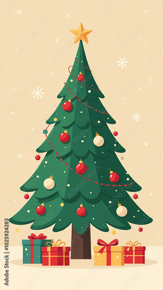 Christmas tree on a beige background, vertical illustration Christmas tree on a beige background, vertical illustration
