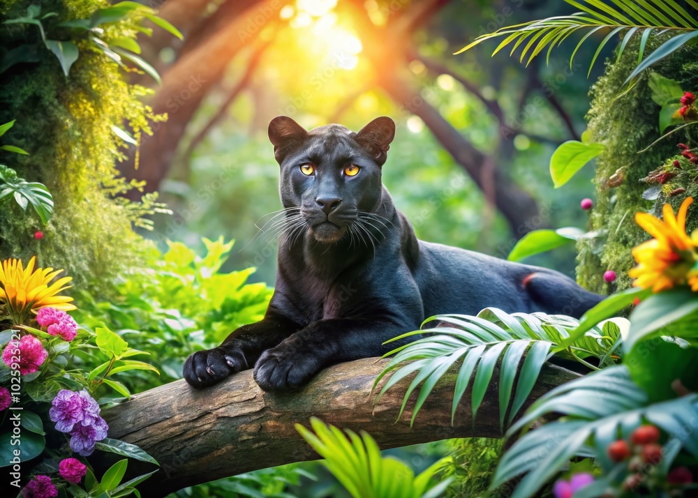 Captivating Black Panther in Lush Jungle Setting - Stunning Wildlife Photography Captivating Black Panther in Lush Jungle Setting - Stunning Wildlife Photography