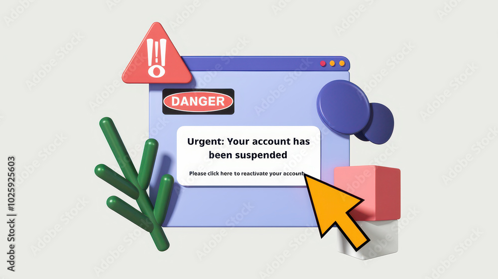 Urgent account suspension notification with warning symbols and shapes