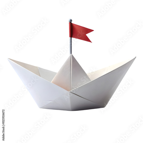paper ship with red flag isolated on transparent background