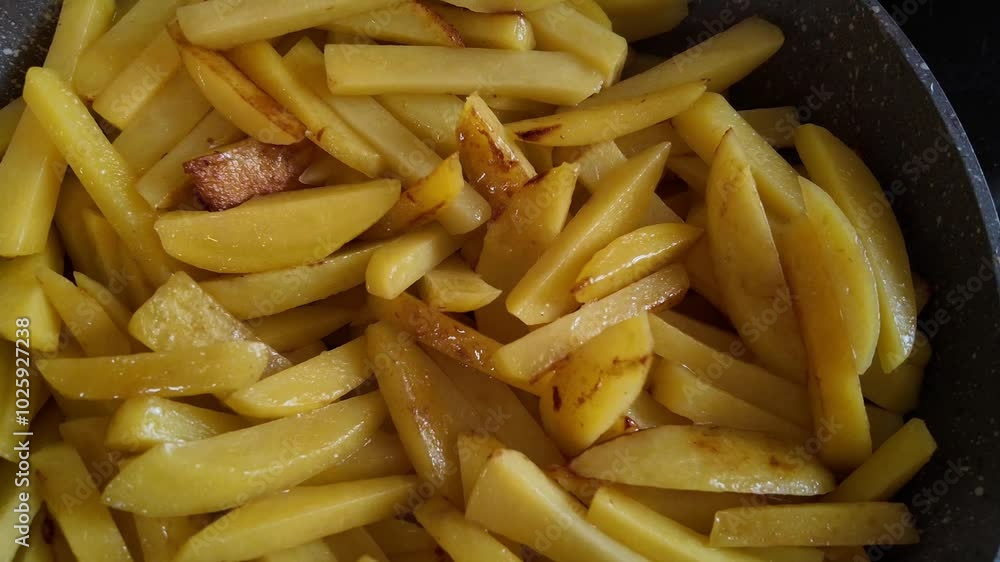 Crisp Golden Fries Sizzling in a Pan, Waiting for That Perfect Crunch on a Sunny Afternoon
