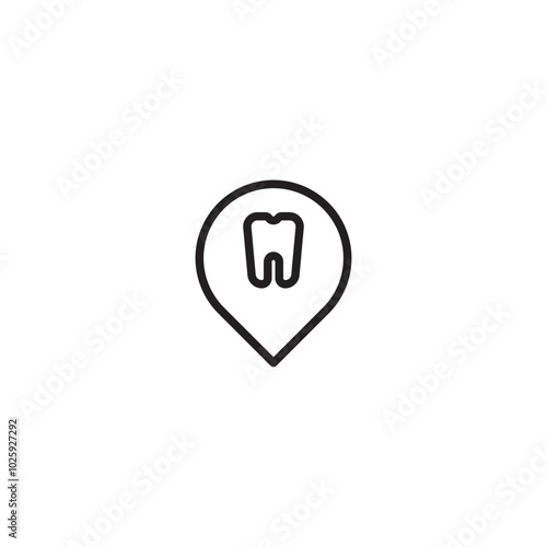 A simple yet impactful icon. A location pin with a tooth emphasizes finding a dental clinic or dentist location. Editable icon.