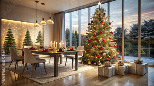 Cozy Christmas Dining Room with Festive Decor photo