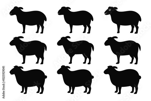 Set of solid black Sheep vector animal on white background