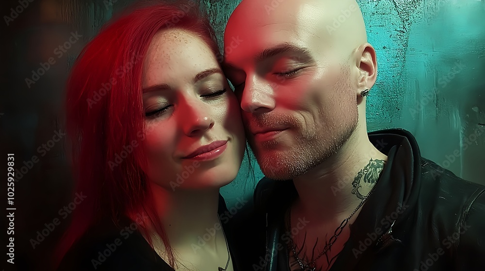 Edgy Couple Sharing an Intimate Moment in Urban Setting