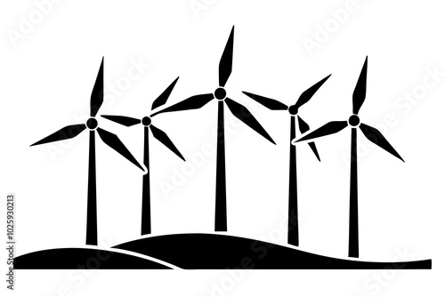 Renewable energy wind turbines illustration | vector silhouette illustration on white background