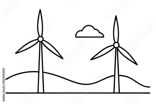 Renewable energy wind turbines illustration | vector silhouette illustration on white background