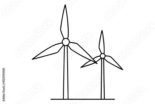 Renewable energy wind turbines illustration | vector silhouette illustration on white background