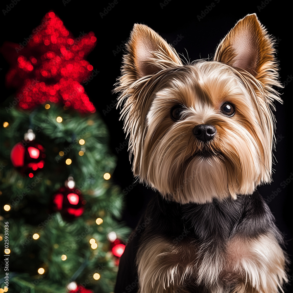 Naklejka premium dog wearing santa claus hat