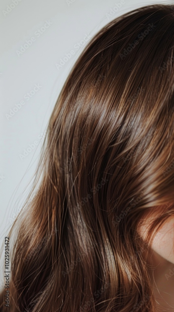 Close-up image of woman's flowing brown hair, with face visible, suggesting movement. Plain background enhances focus on natural beauty and vitality. Close-up image of woman's flowing brown hair, with face visible, suggesting movement. Plain background enhances focus on natural beauty and vitality.