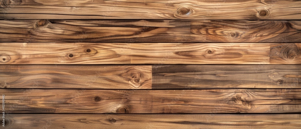 Naklejka premium Close-up of a brown wooden surface with aging marks like cracks, knots, and a rough texture, evoking warmth and nostalgia.