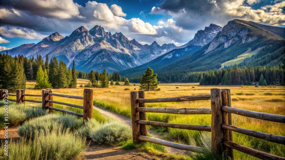 Fototapeta premium Experience the breathtaking Salmon River Byway in scenic Idaho, where the majestic Rocky Mountains meet stunning bokeh effects, creating a mesmerizing travel adventure.