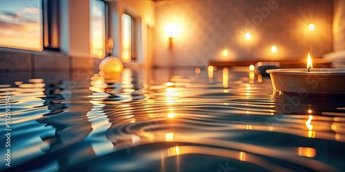 Experience tranquility in a serene float tank, bathed in ambient lighting, captured beautifully in tilt-shift photography for a dreamy, surreal atmosphere. Embrace relaxation fully.