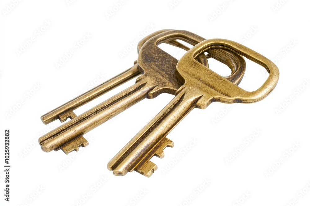 Golden Keys. Bunch of Three Old Keys in Gold for Real Estate and Property Insurance Golden Keys. Bunch of Three Old Keys in Gold for Real Estate and Property Insurance